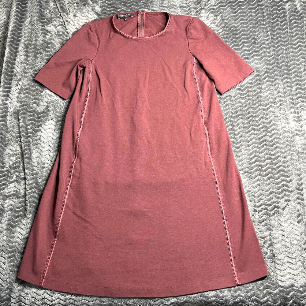 Lafayette 148 round Neck A Line Dress Burgundy Red Size M Minimal Classic